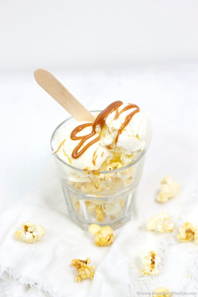 Popcorneis mit Karamellsauce für die Kindergeburtstagsparty von Sweets and Lifestyle