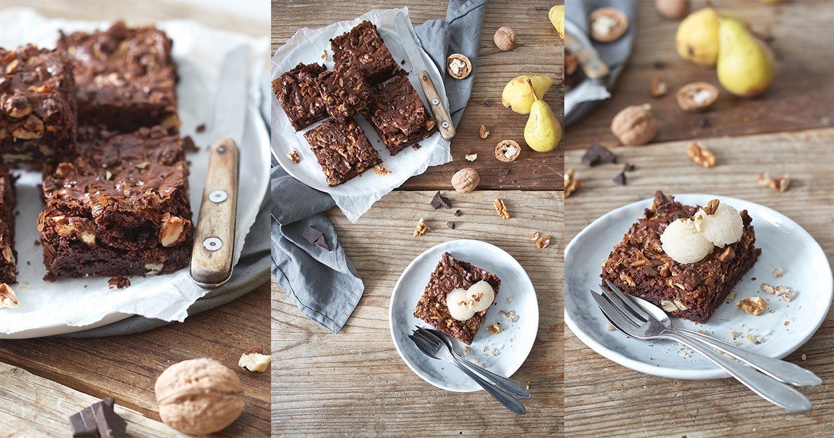 Walnuss Brownies mit Birnensorbet - Sweets &amp; Lifestyle